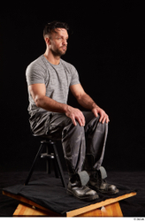 Whole Body Man White Shoes Shirt Trousers Muscular Sitting Studio photo references